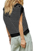 Striped Ribbed Knit V Neck Collared Sweater