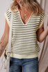 Striped Ribbed Knit V Neck Collared Sweater