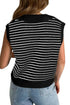 Striped Ribbed Knit V Neck Collared Sweater