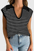 Striped Ribbed Knit V Neck Collared Sweater