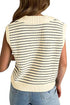 Striped Ribbed Knit V Neck Collared Sweater