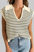 Striped Ribbed Knit V Neck Collared Sweater