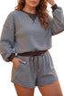 Striped Ribbed Paneled Long Sleeve Top Short Lounge Set