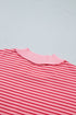 Striped Ribbed Patchwork Mock Neck Baggy Pullover Short Set