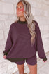 Striped Ribbed Patchwork Mock Neck Baggy Pullover Short Set