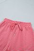 Striped Ribbed Patchwork Mock Neck Baggy Pullover Short Set