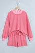 Striped Ribbed Patchwork Mock Neck Baggy Pullover Short Set