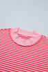 Striped Ribbed Patchwork Mock Neck Baggy Pullover Short Set