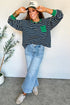 Striped Ribbed Patchwork Pocket Crew Neck Long Sleeve Top