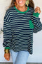 Striped Ribbed Patchwork Pocket Crew Neck Long Sleeve Top