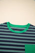 Striped Ribbed Patchwork Pocket Crew Neck Long Sleeve Top