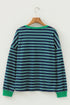 Striped Ribbed Patchwork Pocket Crew Neck Long Sleeve Top