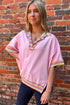 Striped Ribbed Patchwork Raw Seam Oversized Polo Tee
