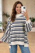 Striped Ribbed Stand Neck Long Sleeve Shift Sweatshirt