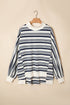 Striped Ribbed Stand Neck Long Sleeve Shift Sweatshirt