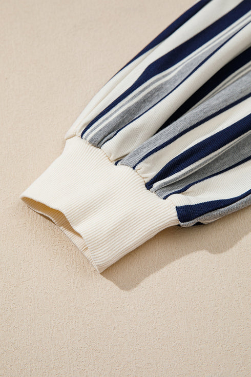 Striped Ribbed Stand Neck Long Sleeve Shift Sweatshirt
