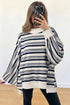 Striped Ribbed Stand Neck Long Sleeve Shift Sweatshirt