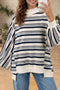 Striped Ribbed Stand Neck Long Sleeve Shift Sweatshirt