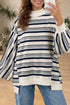 Striped Ribbed Stand Neck Long Sleeve Shift Sweatshirt