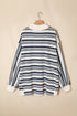 Striped Ribbed Stand Neck Long Sleeve Shift Sweatshirt