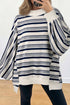 Striped Ribbed Stand Neck Long Sleeve Shift Sweatshirt