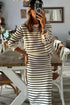 Striped Ribbed Trim Button Cuff Knit Two Piece Dress