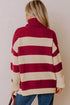 Striped Ribbed Trim High Neck Relaxed Pullover Sweater
