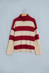 Striped Ribbed Trim High Neck Relaxed Pullover Sweater