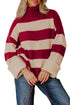 Striped Ribbed Trim High Neck Relaxed Pullover Sweater
