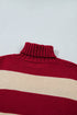 Striped Ribbed Trim High Neck Relaxed Pullover Sweater