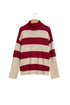 Striped Ribbed Trim High Neck Relaxed Pullover Sweater
