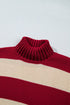 Striped Ribbed Trim High Neck Relaxed Pullover Sweater