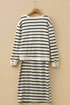 Striped Ribbed Trim Long Sleeve Midi Two Piece Dress