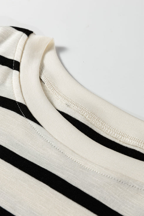 Striped Ribbed Trim Long Sleeve Midi Two Piece Dress