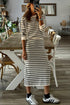 Striped Ribbed Trim Long Sleeve Midi Two Piece Dress
