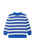 Striped Ribbed Trim Stand Neck Dropped Shoulder Sweatshirt