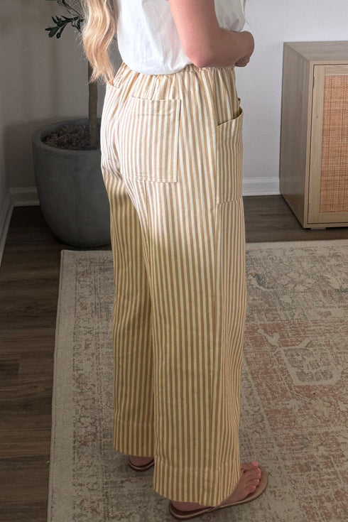 Striped Ribbon Drawstring Waist Full Length Shift Pants