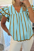 Striped Ricrac Trim Ruffle Sleeve V Neck Blouse