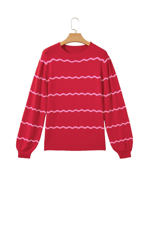 Striped Round Neck Long Sleeve Shift Pullover Sweater