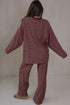 Striped Round Neck Oversized Long Sleeve Top Pant Set