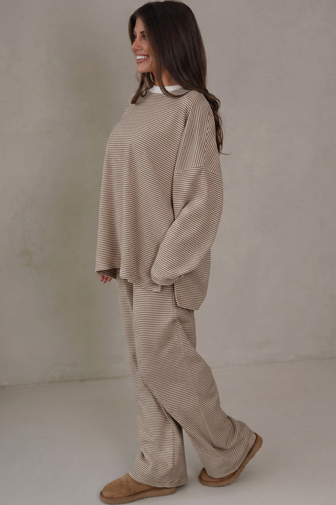 Striped Round Neck Oversized Top Pant Set