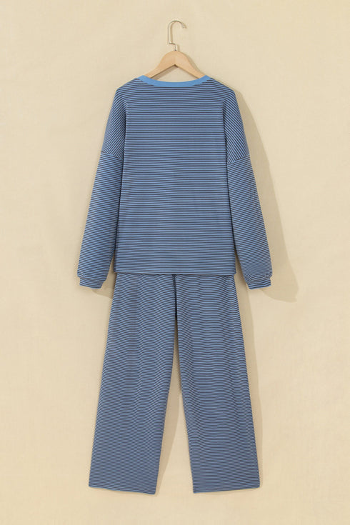 Striped Round Neck Oversized Top Pant Set