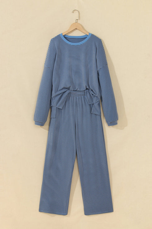 Striped Round Neck Oversized Top Pant Set