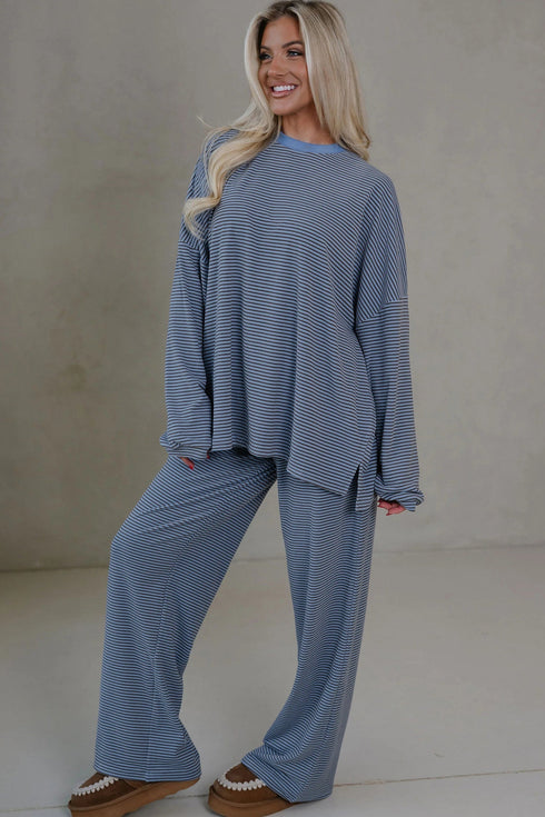 Striped Round Neck Oversized Top Pant Set