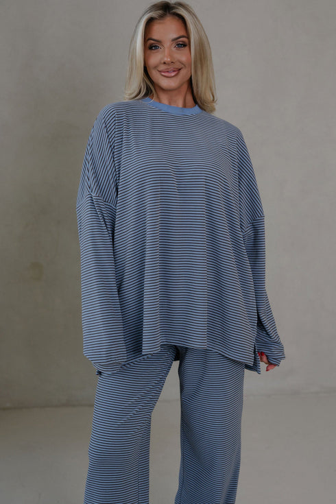 Striped Round Neck Oversized Top Pant Set