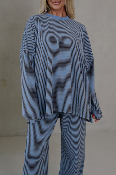 Striped Round Neck Oversized Top Pant Set