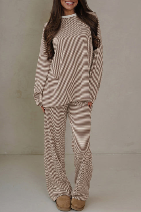 Striped Round Neck Oversized Top Pant Set