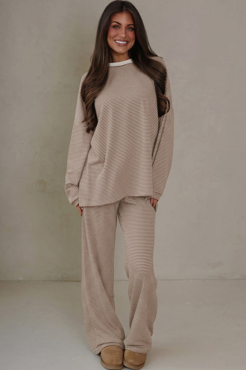 Striped Round Neck Oversized Top Pant Set