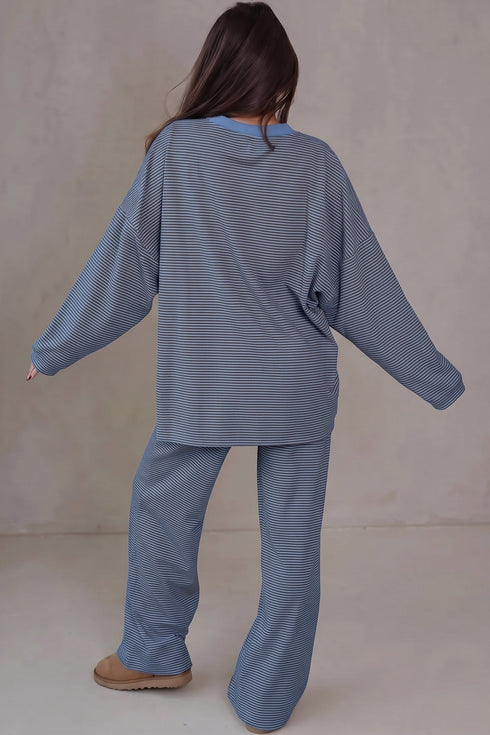 Striped Round Neck Oversized Top Pant Set