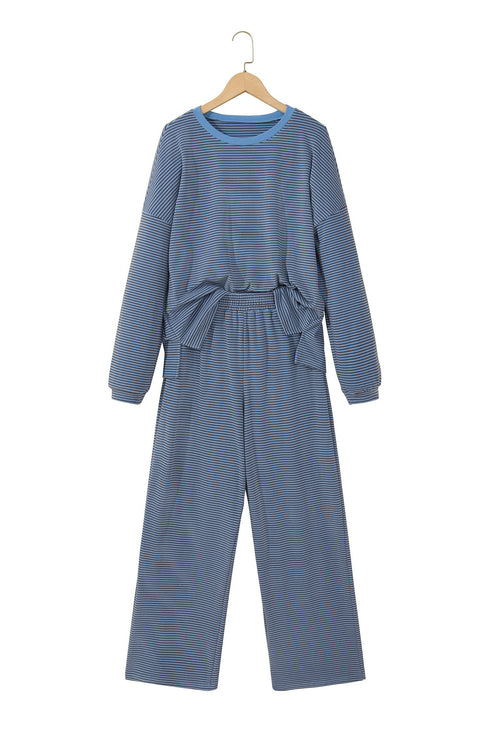 Striped Round Neck Oversized Top Pant Set